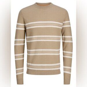 Produkt Dean Striped Crewneck Knit Tan & White Sweater